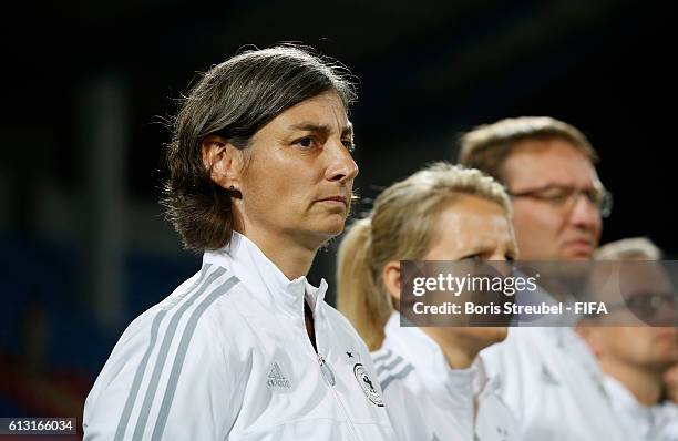 Head coach Anouschka Bernhard of Germany looks on prior to the FIFA U-17 Women's World Cup Group B match between Germany and Cameroon at Prince...