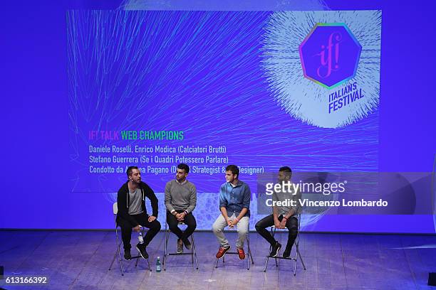 Daniele Roselli and Enrico Modica, Stefano Guerrera and Andrea Pgano speak onstage during the IF! Italians Festival 2016 at Franco Parenti Theater on...