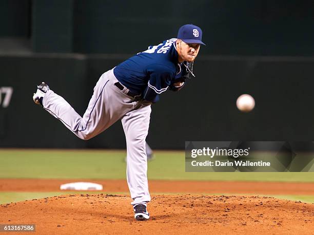 Paul Clemens of the San Diego Padres warms up in the first inning of the MLB game against the Arizona Diamondbacks at Chase Field on October 2, 2016...