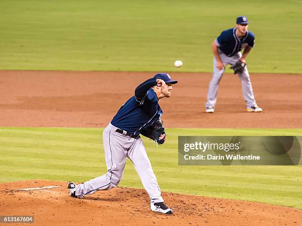 Starting pitcher Paul Clemens of the San Diego Padres delivers a pitch against the Arizona Diamondbacks in the second inning of the MLB game at Chase...