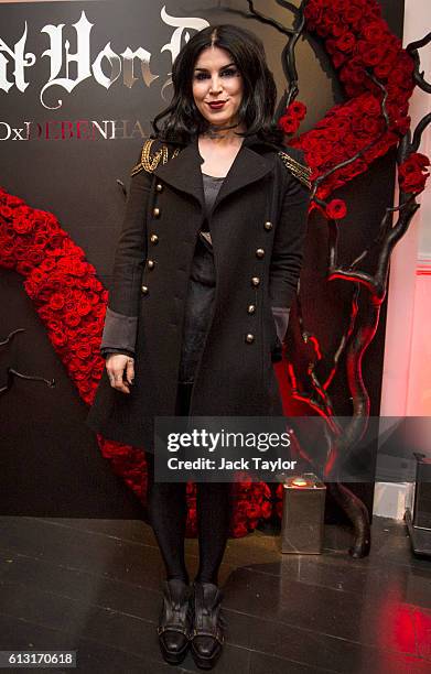Tattoo artist and television personality Kat Von D attends an influencer launch of the new Kat Von D Beauty range at 15 Bateman Street on October 7,...