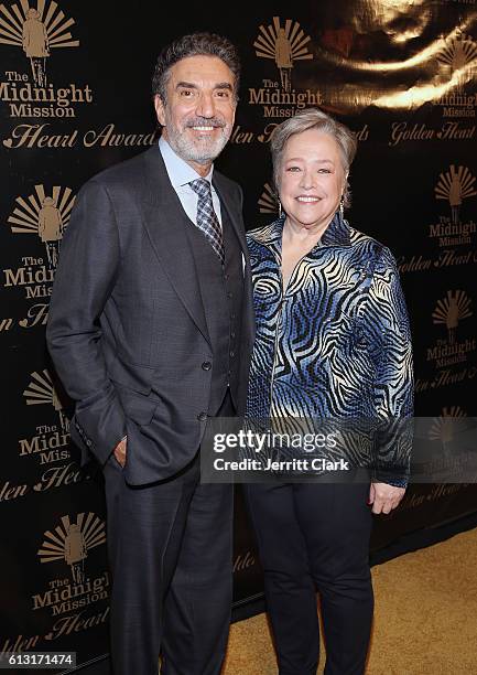 Chuck Lorre and Kathy Bates attend Midnight Mission's Golden Heart Awards Gala at the Beverly Wilshire Four Seasons Hotel on October 6, 2016 in...