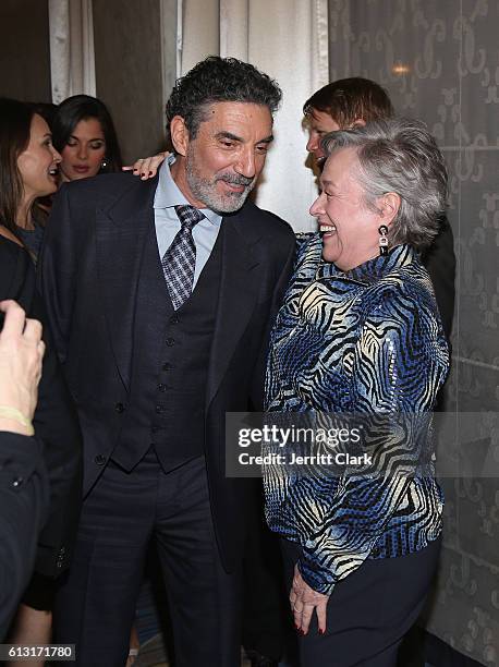 Chuck Lorre and Kathy Bates attend Midnight Mission's Golden Heart Awards Gala at the Beverly Wilshire Four Seasons Hotel on October 6, 2016 in...