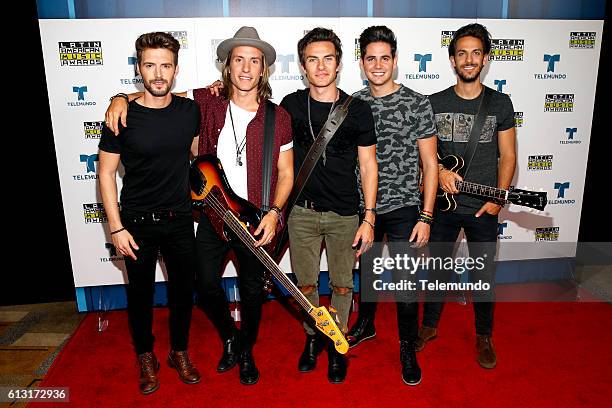 Press Room" -- Pictured: Music group DVICIO poses backstage at the 2016 Latin American Music Awards at the Dolby Theater in Los Angeles, CA on...