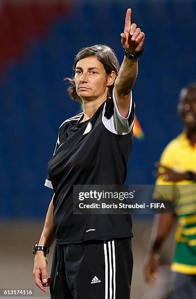 Head coach Anouschka Bernhard of Germany gestures during the FIFA U-17 Women's World Cup Group B match between Germany and Cameroon at Prince...