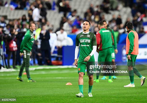 Bulgaria's midfielder Marcelinho warms up prior to the Russia 2018 World Cup football qualifier match between France and Bulgaria in Stade de France,...