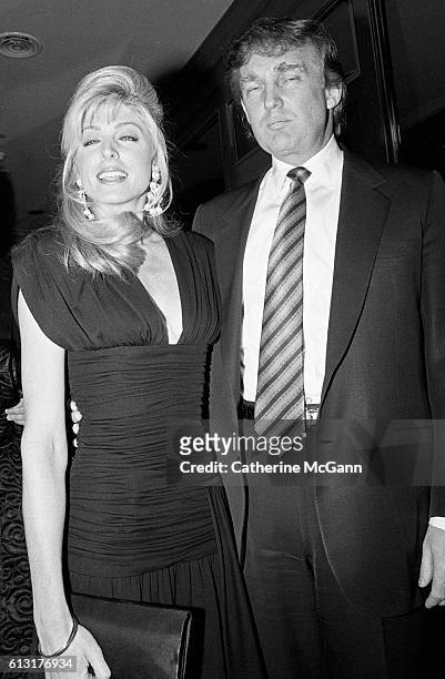 7th: Donald Trump and Marla Maples pose for a photo at comedian Joey Adams' 80th birthday party on January 7, 1991 in New York City, New York. "n