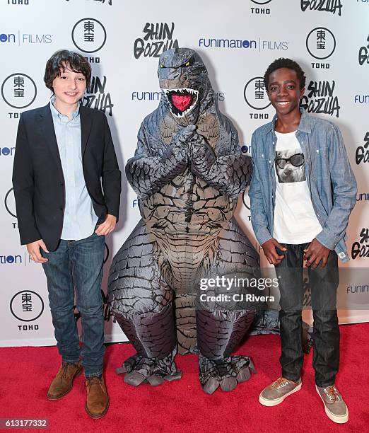 Finn Wolfhard and Caleb McLaughlin of "Stranger Things" attend "Shin Godzilla" New York Comic Con Premiere on October 5, 2016 in New York City.