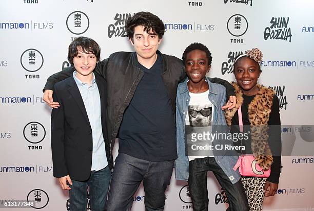 Finn Wolfhard, Nick Wolfhard, Caleb McLaughlin, and Caitlyn McLaughlin attend "Shin Godzilla" New York Comic Con Premiere on October 5, 2016 in New...