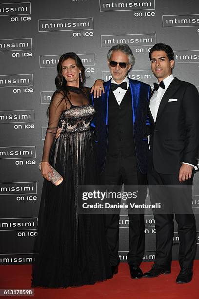 Veronica Berti, Andrea Bocelli and Amos Bocelli attend Intimissimi On Ice at Arena on October 7, 2016 in Verona, Italy.