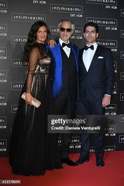 Veronica Berti, Andrea Bocelli and Amos Bocelli attend Intimissimi On Ice at Arena on October 7, 2016 in Verona, Italy.