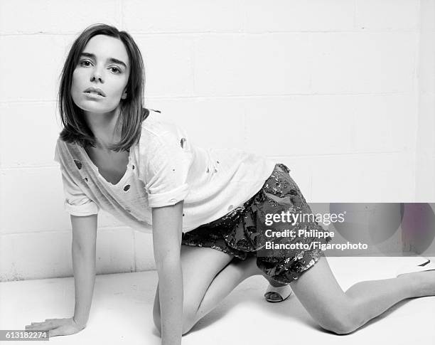 Actress Elodie Bouchez is photographed for Madame Figaro on November 21, 2006 in Paris, France. T-shirt and shorts , shoes . CREDIT MUST READ:...
