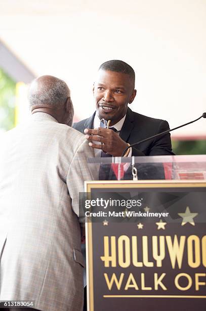 Actor/singer-songwriter Jamie Foxx speaks onstage at a ceremony honoring Music Executive Clarence Avant with a star on the Hollywood Walk of Fameon...