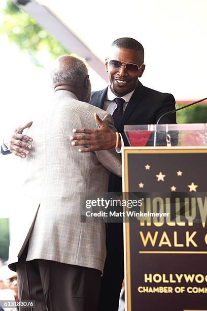 Actor/singer-songwriter Jamie Foxx speaks onstage at a ceremony honoring Music Executive Clarence Avant with a star on the Hollywood Walk of Fameon...