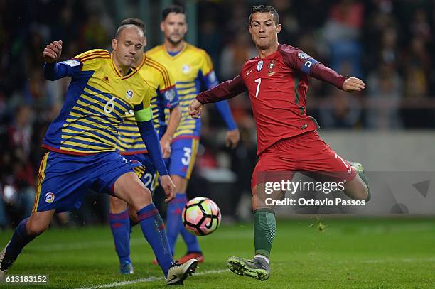 Cristiano Ronaldo of Portugal scores a goal during the 2018 FIFA World Cup Qualifiers, Group B, first leg match between Portugal and Andorra at the...