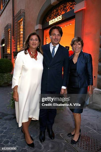 Of Hermes Italie Francesca di Carrobbio, CEO of Hermes Axel Dumas and Ambassador of France to Italy Catherine Colonna attend the Hermes boutique...