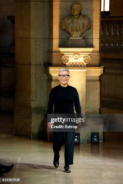 Designer Moon Young Hee walks the runway during the Moon Young Hee show as part of the Paris Fashion Week Womenswear Spring/Summer 2017 on October 5,...