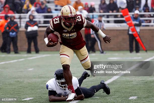 Boston College running back Myles Willis gets away from Buffalo Bulls wide receiver K.J. Osborn . The Boston College Eagles defeated the State...