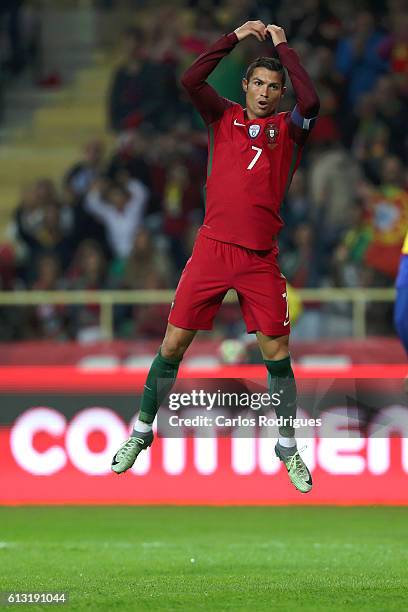 Portugal's forward Cristiano Ronaldo celebrates scoring Portugal's fifth goal during Portugal v Andorra - FIFA 2018 World Cup Qualifier at Estadio...