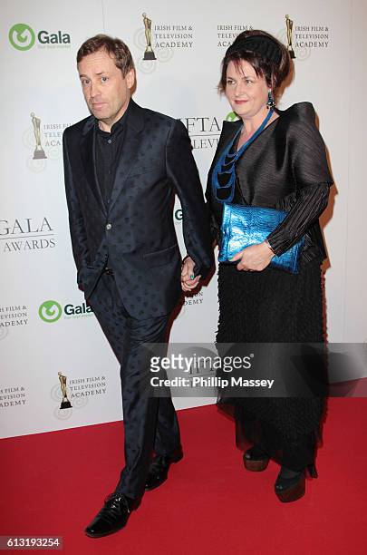 Ardal O'Hanlon and Melanie O'Hanlon attend the IFTA Gala Television awards at on October 7, 2016 in Dublin, Ireland.