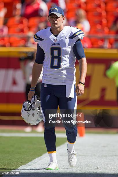 San Diego Chargers punter Drew Kaser during theNFL AFC football game between the San Diego Chargers and the Kansas City Chiefs at Arrowhead Stadium...