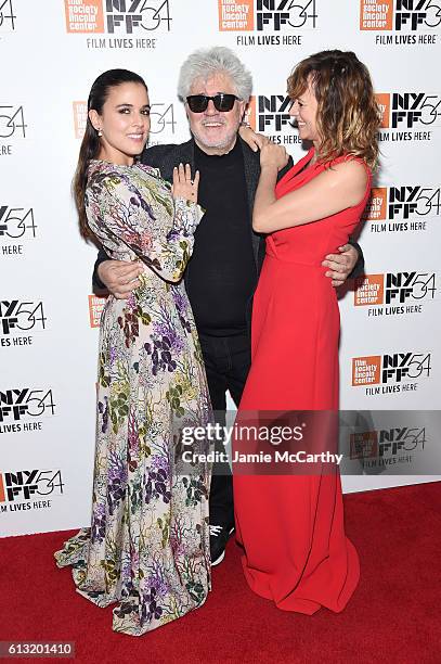 Actress Adriana Ugarte, Director Pedro Almodovar and actress Emma Suarez attend the "Julieta" photo call during the 54th New York Film Festival at...