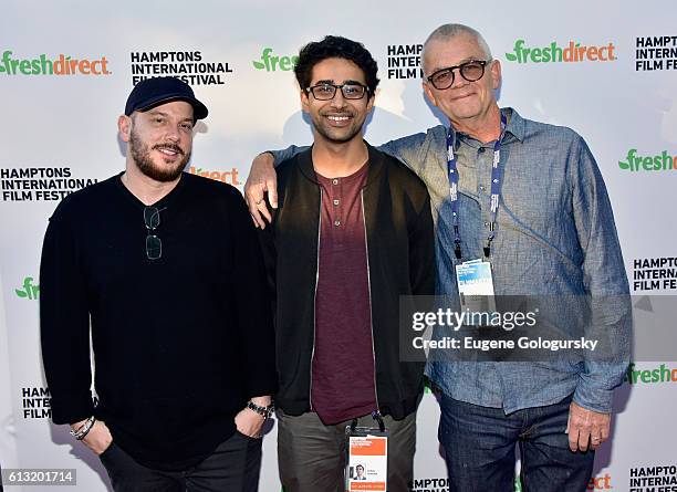Actor Suraj Sharma , filmaker Jordan Roberts , and a guest attend the Burn Your Maps Screening during The Hamptons International Film Festival 2016...