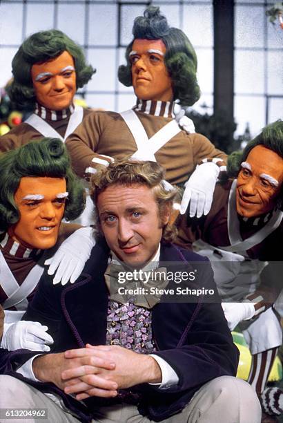 Willi Wonka with his Oompa-Loompa workers in a publicity still for the 1971 movie "Willie Wonka And The Chocolate Factory".