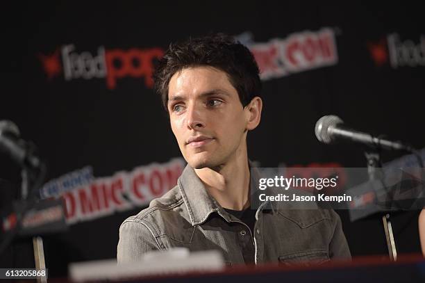 Colin Morgan speaks onstage at AMC HUMANS panel at New York Comic Con at Jacob Javitz Center on October 7, 2016 in New York City.