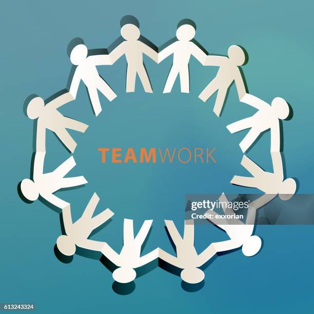 stockillustraties, clipart, cartoons en iconen met teamwork concept paper cut - human chain