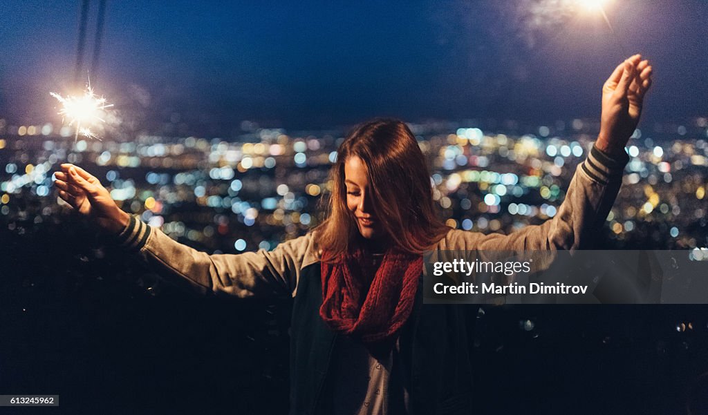Young girl celebrating the upcoming new year