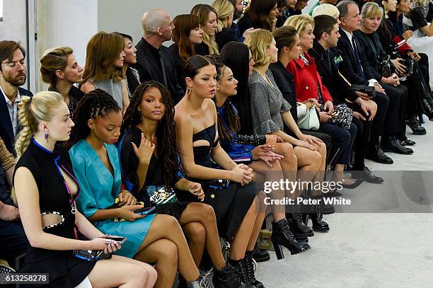 Sophie Turner and Adele Exarchopoulos attends the Louis Vuitton show as part of the Paris Fashion Week Womenswear Spring/Summer 2017 on October 5,...