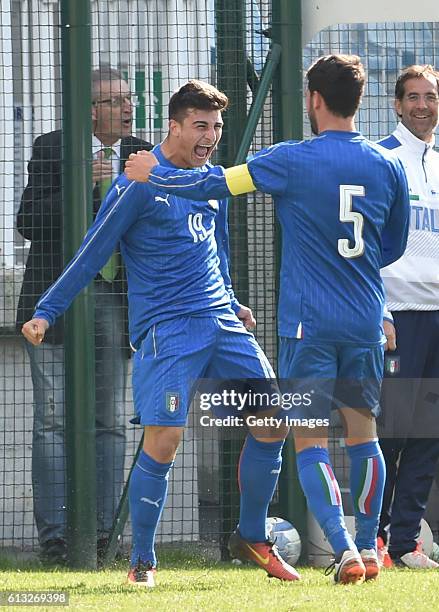 Riccardo Orsolini of Italy celebrates after scoring the opening goal during the F our Nations Tourmament match between Italy U20 and Poland U20 on...