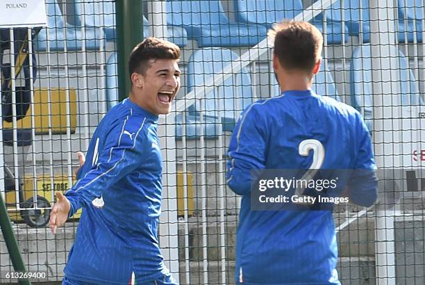 Riccardo Orsolini of Italy celebrates after scoring the opening goal during the F our Nations Tourmament match between Italy U20 and Poland U20 on...