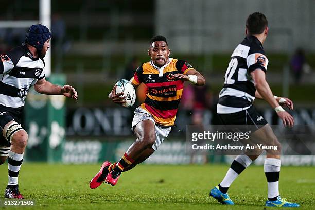 Sevu Reece of Waikato makes a run during the round eight Mitre 10 Cup match between Waikato and Hawke's Bay at FMG Stadium on October 8, 2016 in...