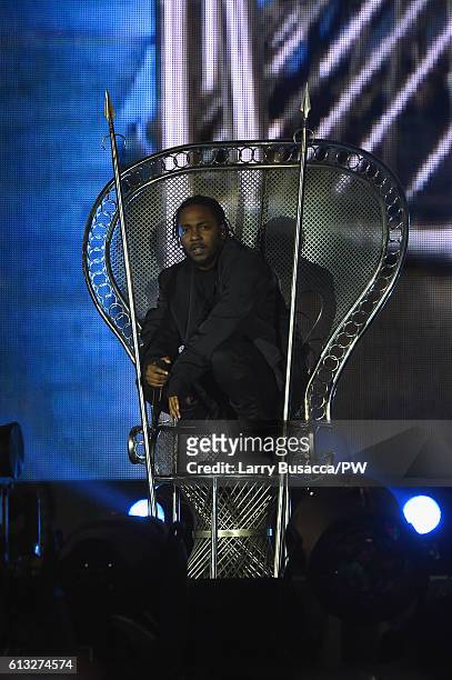 Kendrick Lamar performs onstage during closing night of Beyonce's "The Formation World Tour" at MetLife Stadium on October 7, 2016 in East...