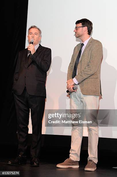 Writer Luke Davies and Artistic Director of the Hamptons International Film Festival, David Nugent speak onstage at the Lion screening during the...