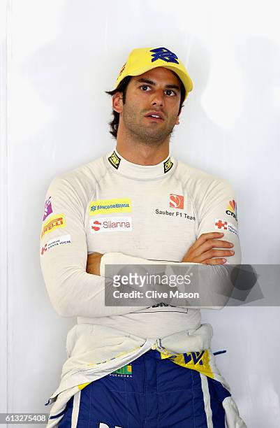 Felipe Nasr of Brazil and Sauber F1 in the garage during final practice for the Formula One Grand Prix of Japan at Suzuka Circuit on October 8, 2016...