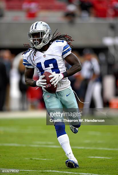 Lucky Whitehead of the Dallas Cowboys warms up during pregame warm ups prior to playing the San Francisco 49ers at Levi's Stadium on October 2, 2016...