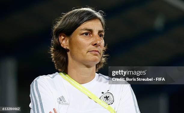 Head coach Anouschka Bernhard of Germany looks on prior to the FIFA U-17 Women's World Cup Group B match between Germany and Cameroon at Prince...