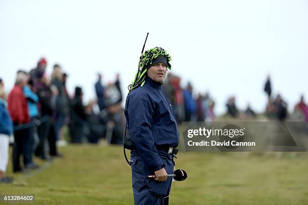 John Morgan of England working as an on-course commentator for television during the second round of the Alfred Dunhill Links Championship on the...