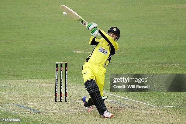 Sam Whitman of the Warriors bats during the Matador BBQs One Day Cup match between Western Australia and Victoria at WACA on October 8, 2016 in...