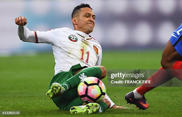Bulgaria's midfielder Marcelo Nascimento da CostaMarcelinho vies for the ball during the FIFA World Cup 2018 qualifying football match France versus...