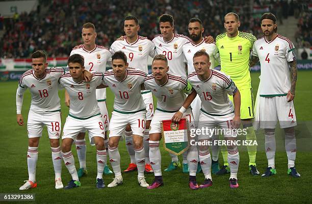 Hungary's players Zoltan Stieber, Adam Nagy, Zoltan Gera, Captain Balazs Dzsudzsak and Laszlo Kleinheisler Adam Lang, Adam Szalai, Richard Guzmics,...