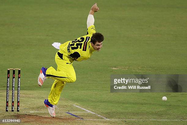 Hilton Cartwright of the Warriors bowls during the Matador BBQs One Day Cup match between Western Australia and Victoria at WACA on October 8, 2016...