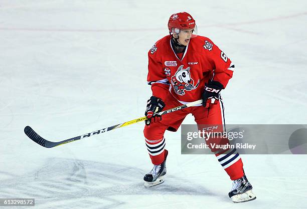 Hayden Davis of the Niagara IceDogs skates during an OHL game against the Kingston Frontenacs at the Meridian Centre on September 30, 2016 in St...