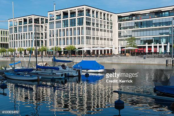 modern buildings at the phoenix-lake in dortmund (nordrhein westfalen) germany - dortmund city centre stock pictures, royalty-free photos & images
