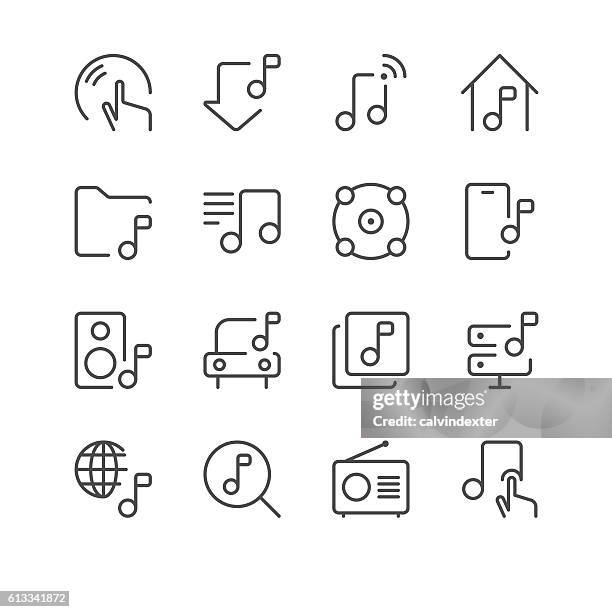 music icons set 2 | black line series - bluetooth car stereo stock illustrations