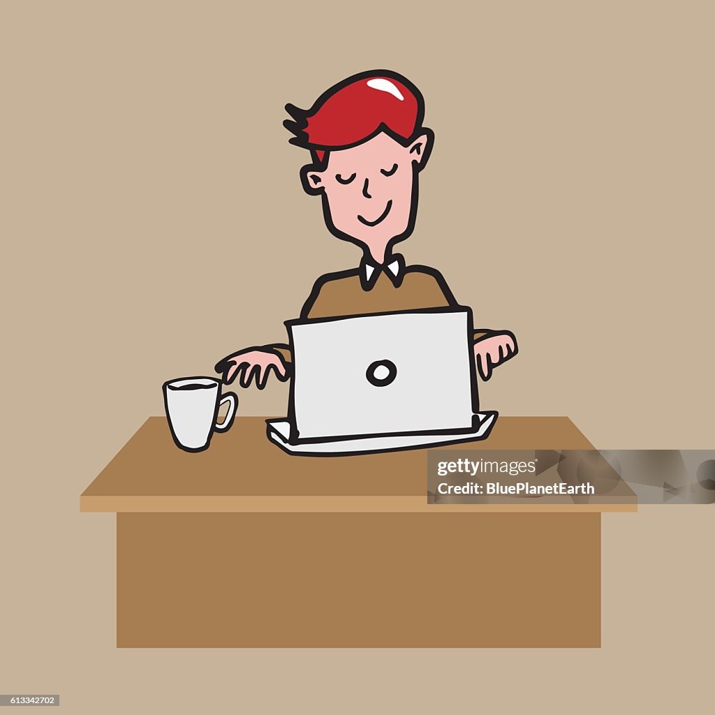 Man Working On Labtop With Coffee Cartoon Drawing High-Res Vector Graphic -  Getty Images