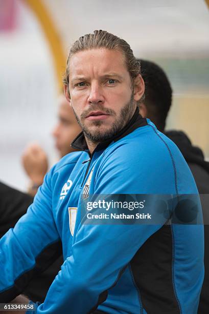 Alan Smith of Notts County looks on during the Sky Bet League Two match between Mansfield Town and Notts County at One Call Stadium on October 8,...